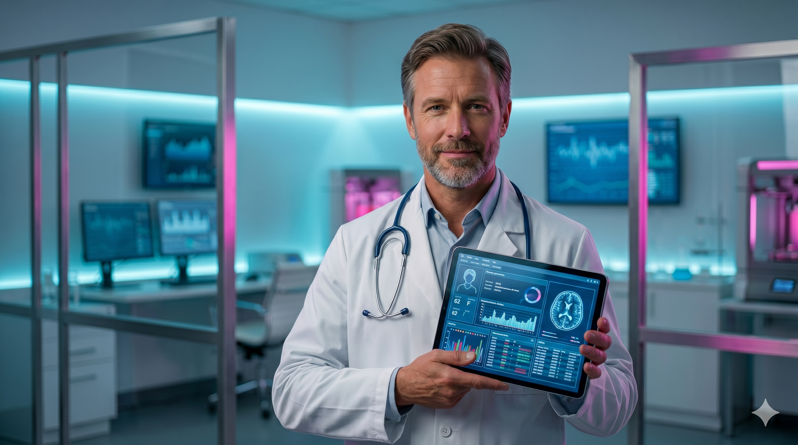 Physician presenting patient data on a tablet